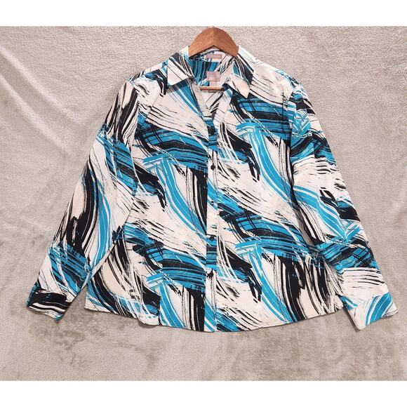 Chico's Wrinkle Resistant Multicolor Abstract Button Up Blouse Size 3 (XL 16) - Picture 1 of 9